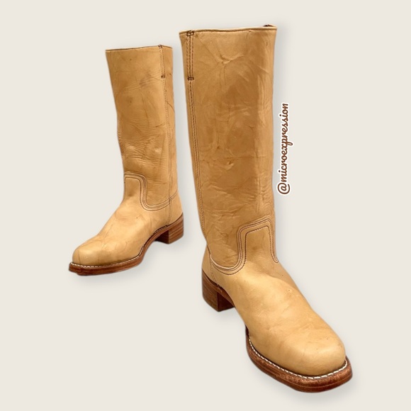 Frye Campus 14L Banana Yellow Leather Vintage Distressed Knee High Pull On Boots - Picture 10 of 16